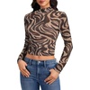 image:imageLYANER Womens Floral Mesh Long Sleeve Sheer Mock Neck Slim Fit Going Out Tee Crop TopsBrown Zebra Stripes