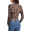 image:imageLYANER Womens Floral Mesh Long Sleeve Sheer Mock Neck Slim Fit Going Out Tee Crop TopsBrown Zebra Stripes