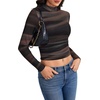 image:imageLYANER Womens Floral Mesh Long Sleeve Sheer Mock Neck Slim Fit Going Out Tee Crop TopsKhaki Blue Tie Dye