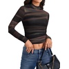 image:imageLYANER Womens Floral Mesh Long Sleeve Sheer Mock Neck Slim Fit Going Out Tee Crop TopsKhaki Blue Tie Dye