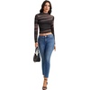 image:imageLYANER Womens Floral Mesh Long Sleeve Sheer Mock Neck Slim Fit Going Out Tee Crop TopsKhaki Blue Tie Dye