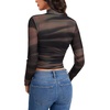 image:imageLYANER Womens Floral Mesh Long Sleeve Sheer Mock Neck Slim Fit Going Out Tee Crop TopsKhaki Blue Tie Dye