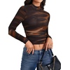 image:imageLYANER Womens Floral Mesh Long Sleeve Sheer Mock Neck Slim Fit Going Out Tee Crop TopsOrange Tie Dye