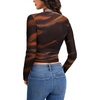 image:imageLYANER Womens Floral Mesh Long Sleeve Sheer Mock Neck Slim Fit Going Out Tee Crop TopsOrange Tie Dye