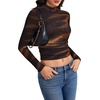 image:imageLYANER Womens Floral Mesh Long Sleeve Sheer Mock Neck Slim Fit Going Out Tee Crop TopsOrange Tie Dye