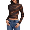 image:imageLYANER Womens Floral Mesh Long Sleeve Sheer Mock Neck Slim Fit Going Out Tee Crop TopsOrange Tie Dye