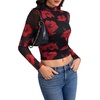 image:imageLYANER Womens Floral Mesh Long Sleeve Sheer Mock Neck Slim Fit Going Out Tee Crop TopsWine Red