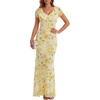 image:imageLYANER Womens Floral Mesh Ruffle V Neck Short Sleeve High Low Bodycon Wedding Guest Maxi DressLight Yellow
