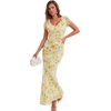 image:imageLYANER Womens Floral Mesh Ruffle V Neck Short Sleeve High Low Bodycon Wedding Guest Maxi DressLight Yellow
