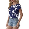 image:imageLYANER Womens Floral Print Boat Neck Short Sleeve Keyhole Back Business Casual BlouseBlue