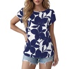 image:imageLYANER Womens Floral Print Boat Neck Short Sleeve Keyhole Back Business Casual BlouseBlue