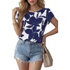 image:imageLYANER Womens Floral Print Boat Neck Short Sleeve Keyhole Back Business Casual BlouseBlue