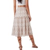 image:imageLYANER Womens Floral Print High Waisted A Line Tiered Ruffle Boho Swing Midi Skirts with PocketsApricot Floral Print