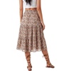 image:imageLYANER Womens Floral Print High Waisted A Line Tiered Ruffle Boho Swing Midi Skirts with PocketsLight Brown