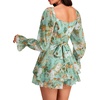 image:imageLYANER Womens Floral Print Off Shoulder Long Sleeve Ruffle Hem Romper Short JumpsuitFloral Aqua