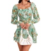 image:imageLYANER Womens Floral Print Off Shoulder Long Sleeve Ruffle Hem Romper Short JumpsuitFloral Aqua