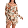 image:imageLYANER Womens Floral Print Off Shoulder Long Sleeve Ruffle Hem Romper Short JumpsuitFloral Beige