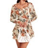 image:imageLYANER Womens Floral Print Off Shoulder Long Sleeve Ruffle Hem Romper Short JumpsuitFloral Beige