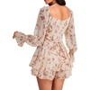 image:imageLYANER Womens Floral Print Off Shoulder Long Sleeve Ruffle Hem Romper Short JumpsuitFloral Beige and Pink