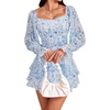 image:imageLYANER Womens Floral Print Off Shoulder Long Sleeve Ruffle Hem Romper Short JumpsuitFloral Blue