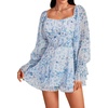 image:imageLYANER Womens Floral Print Off Shoulder Long Sleeve Ruffle Hem Romper Short JumpsuitFloral Blue