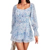 image:imageLYANER Womens Floral Print Off Shoulder Long Sleeve Ruffle Hem Romper Short JumpsuitFloral Blue