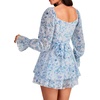 image:imageLYANER Womens Floral Print Off Shoulder Long Sleeve Ruffle Hem Romper Short JumpsuitFloral Blue