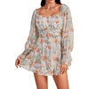 image:imageLYANER Womens Floral Print Off Shoulder Long Sleeve Ruffle Hem Romper Short JumpsuitFloral Green