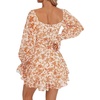 image:imageLYANER Womens Floral Print Off Shoulder Long Sleeve Ruffle Hem Romper Short JumpsuitFloral Light Orange