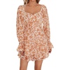 image:imageLYANER Womens Floral Print Off Shoulder Long Sleeve Ruffle Hem Romper Short JumpsuitFloral Light Orange