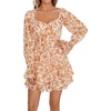 image:imageLYANER Womens Floral Print Off Shoulder Long Sleeve Ruffle Hem Romper Short JumpsuitFloral Light Orange