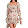 image:imageLYANER Womens Floral Print Off Shoulder Long Sleeve Ruffle Hem Romper Short JumpsuitFloral Multicolored