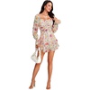 image:imageLYANER Womens Floral Print Off Shoulder Long Sleeve Ruffle Hem Romper Short JumpsuitFloral Multicolored