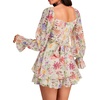 image:imageLYANER Womens Floral Print Off Shoulder Long Sleeve Ruffle Hem Romper Short JumpsuitFloral Multicolored