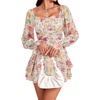 image:imageLYANER Womens Floral Print Off Shoulder Long Sleeve Ruffle Hem Romper Short JumpsuitFloral Multicolored