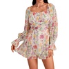 image:imageLYANER Womens Floral Print Off Shoulder Long Sleeve Ruffle Hem Romper Short JumpsuitFloral Multicolored