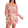 image:imageLYANER Womens Floral Print Off Shoulder Long Sleeve Ruffle Hem Romper Short JumpsuitFloral Orange