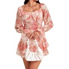 image:imageLYANER Womens Floral Print Off Shoulder Long Sleeve Ruffle Hem Romper Short JumpsuitFloral Orange