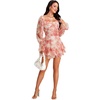 image:imageLYANER Womens Floral Print Off Shoulder Long Sleeve Ruffle Hem Romper Short JumpsuitFloral Orange