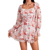 image:imageLYANER Womens Floral Print Off Shoulder Long Sleeve Ruffle Hem Romper Short JumpsuitFloral Pink