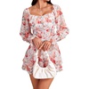 image:imageLYANER Womens Floral Print Off Shoulder Long Sleeve Ruffle Hem Romper Short JumpsuitFloral Pink