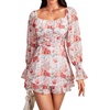 image:imageLYANER Womens Floral Print Off Shoulder Long Sleeve Ruffle Hem Romper Short JumpsuitFloral Pink