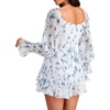 image:imageLYANER Womens Floral Print Off Shoulder Long Sleeve Ruffle Hem Romper Short JumpsuitFloral White and Blue
