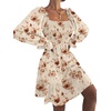 image:imageLYANER Womens Floral Square Neck Lantern Long Sleeve Ruffle Shirred Flowy Party Mini Dress Apricot Caramel Medium