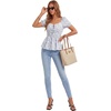 image:imageLYANER Womens Floral Square Neck Puff Short Sleeve Tie Front Ruched Ruffle Peplum Cute Blouse TopLight Blue