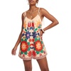 image:imageLYANER Womens Floral Tie Shoulder V Neck Backless Wide Leg Boho Vacation Romper JumpsuitsBeige