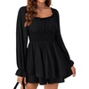 image:imageLYANER Womens Flounce Long Sleeve Square Neck Ruffle Layer Shirred Mini Short Romper Jumpsuit Black XLarge
