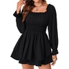 image:imageLYANER Womens Flounce Long Sleeve Square Neck Ruffle Layer Shirred Mini Short Romper Jumpsuit Black XLarge