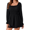 image:imageLYANER Womens Flounce Long Sleeve Square Neck Ruffle Layer Shirred Mini Short Romper JumpsuitBlack