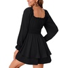 image:imageLYANER Womens Flounce Long Sleeve Square Neck Ruffle Layer Shirred Mini Short Romper JumpsuitBlack